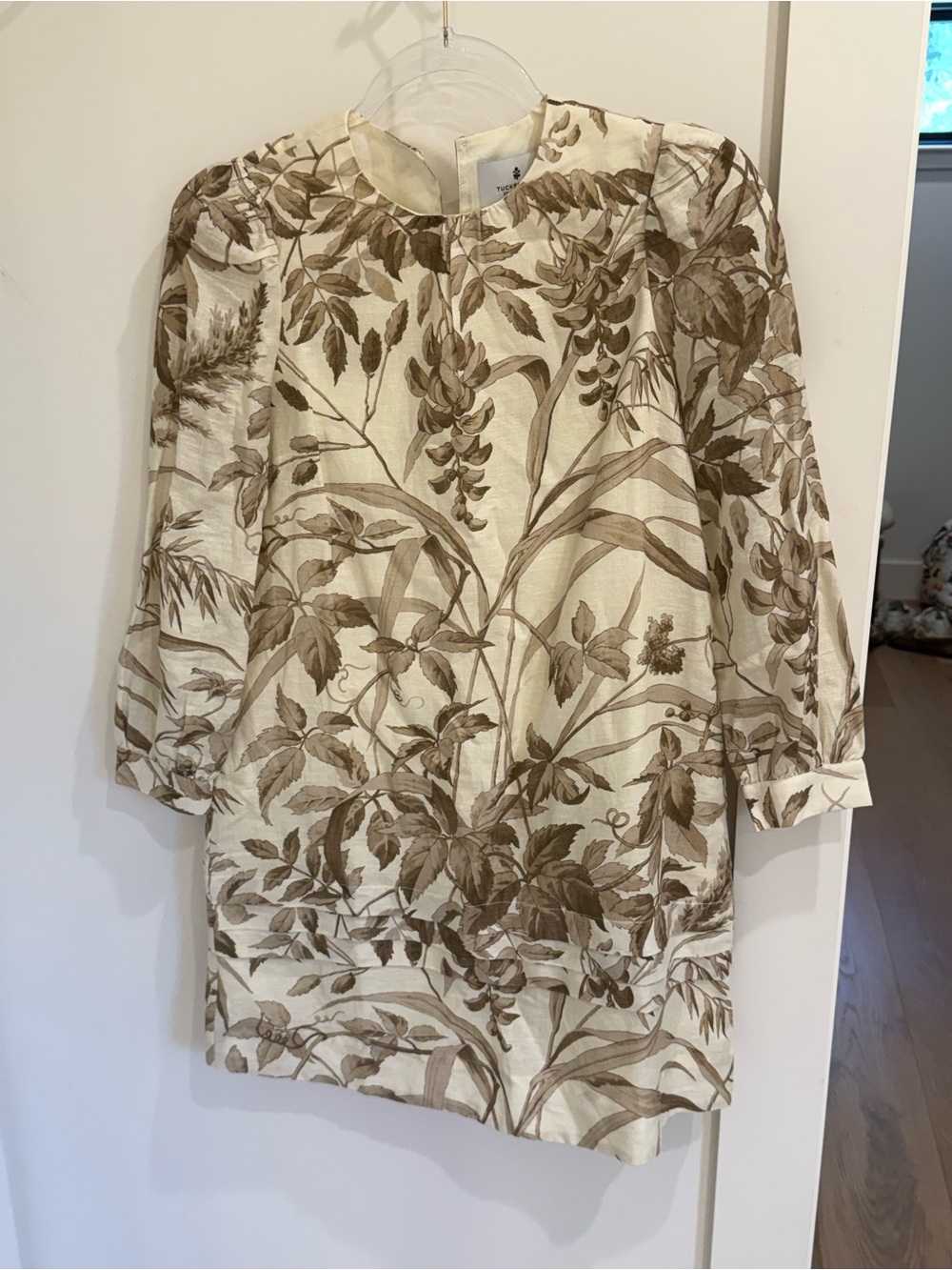 Tuckernuck Studio McGee Women's Cream and Brown Floral Long-Sleeve Dress - XS